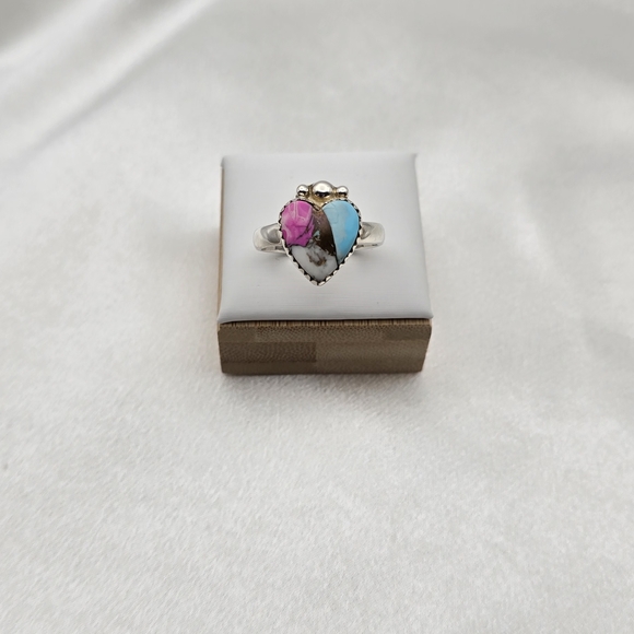 Jewelry - Sterling Silver 925 Cotton Candy Turquoise Heart Shape Crn Ring